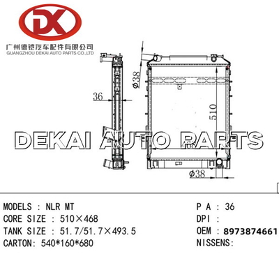8973710110 Plastikaluminiumheizkörper Isuzu Truck 8971771930 8973874661